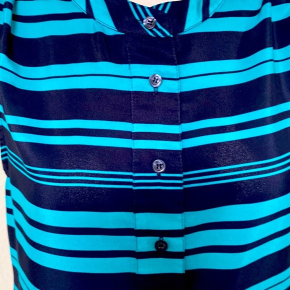J. CREW Sleeveless Popover Sleeveless Striped Navy Teal Blouse Size 6 - Picture 4 of 8